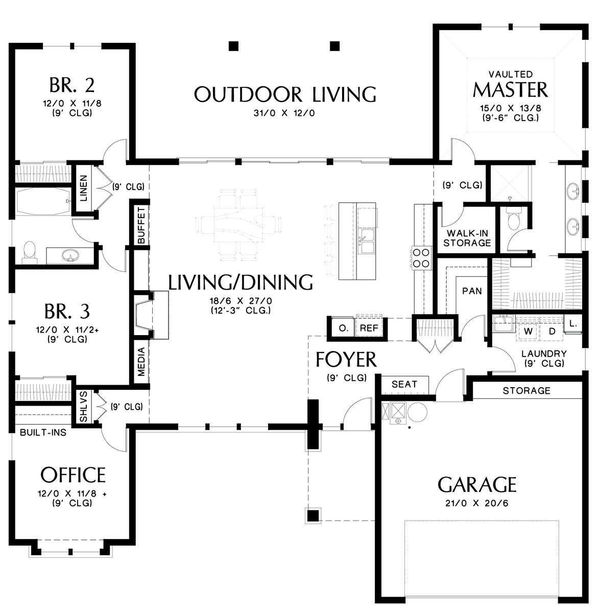 Baines: Flexible and Amenity Rich Mid Century Modern Plan | 2136 Sq Ft