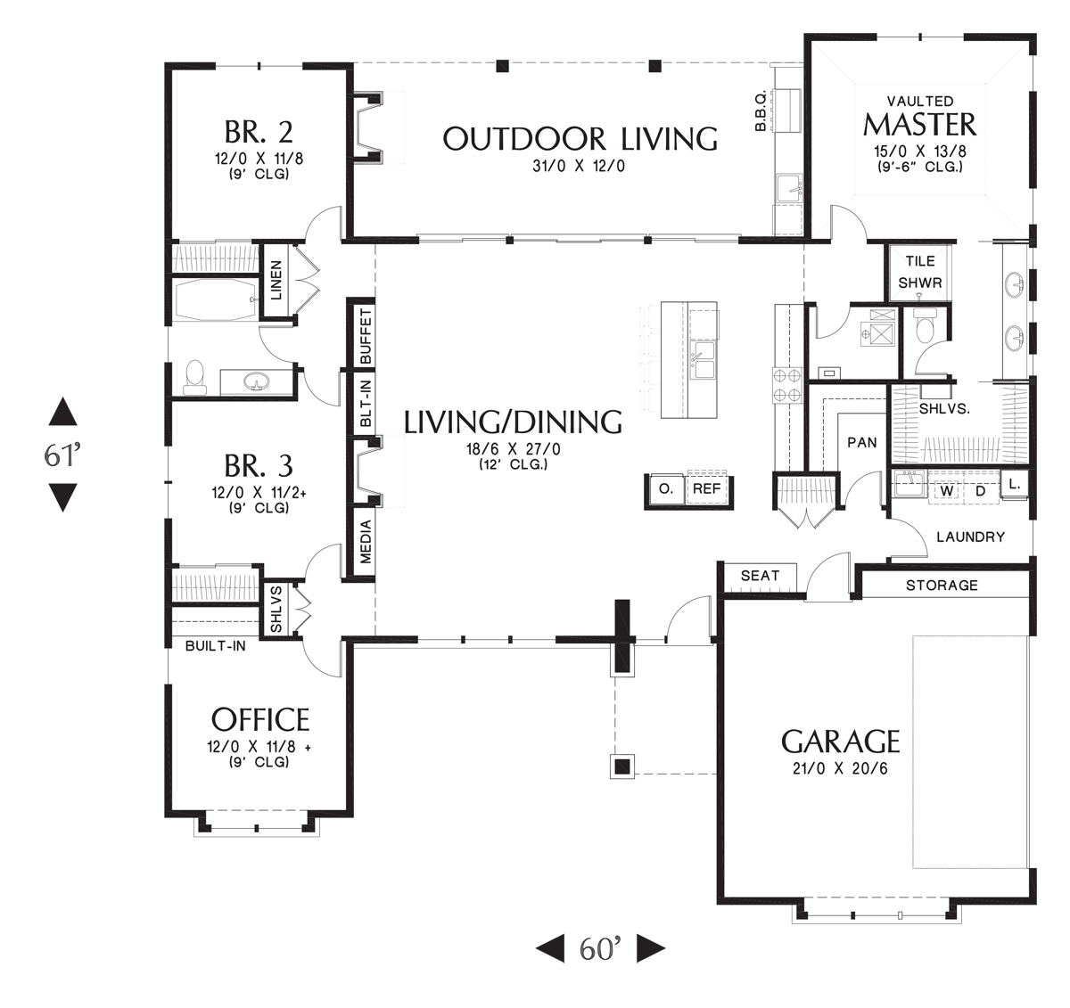 Main Floor Plan image for Mascord Dallas-Flexible Plan Suited to Front and/or Rear Views-Main Floor Plan