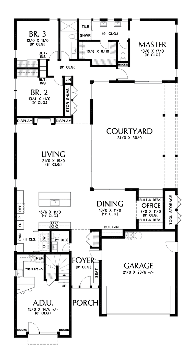 Main Floor Plan image for Mascord Alameda South-Modern Design with Courtyard and Separated Apartment-Main Floor Plan