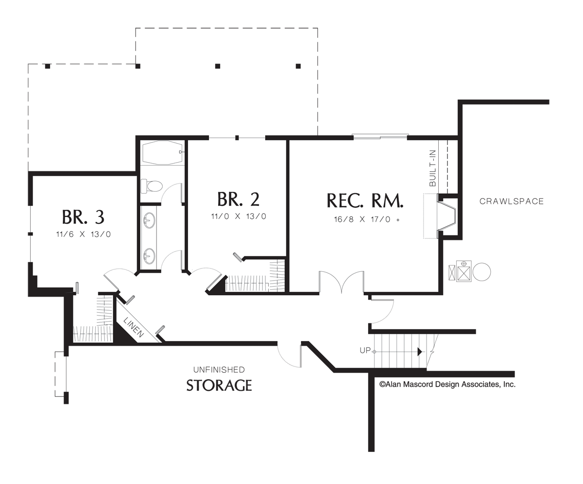 Lower Floor Plan image for Mascord Danford-Large Craftsman Plan for Sloping Lots-Lower Floor Plan
