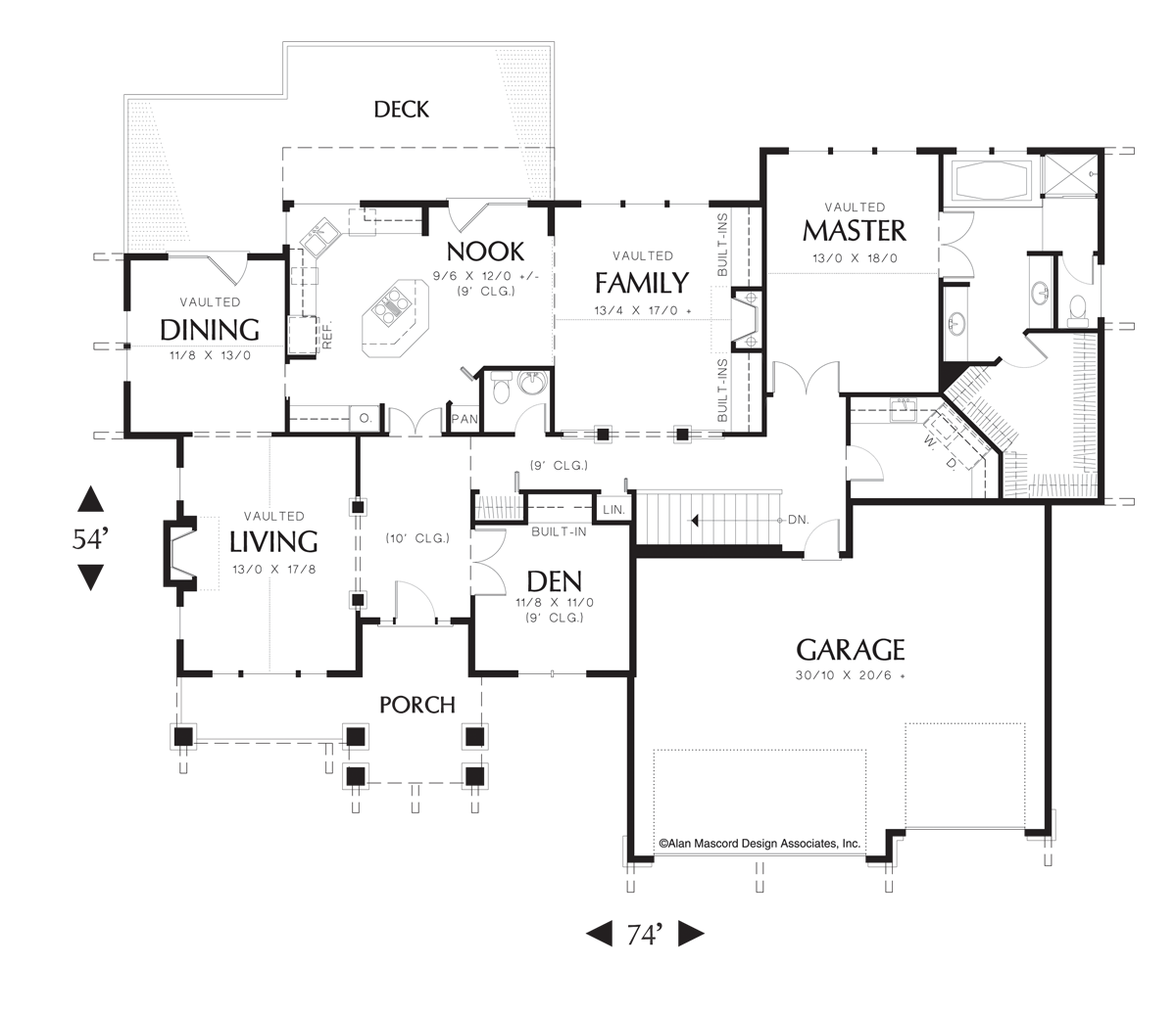 Main Floor Plan image for Mascord Danford-Large Craftsman Plan for Sloping Lots-Main Floor Plan
