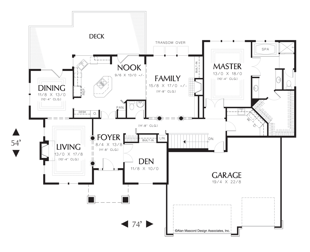 Main Floor Plan image for Mascord Baldwin-Efficient Traditional Plan with 3 Fireplaces-Main Floor Plan