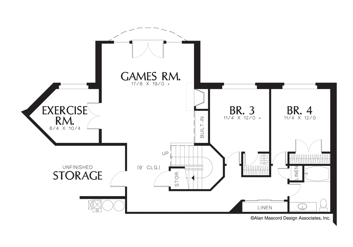 Lower Floor Plan image for Mascord Doland-European Luxury Plan with Angled 4 Car Garage-Lower Floor Plan