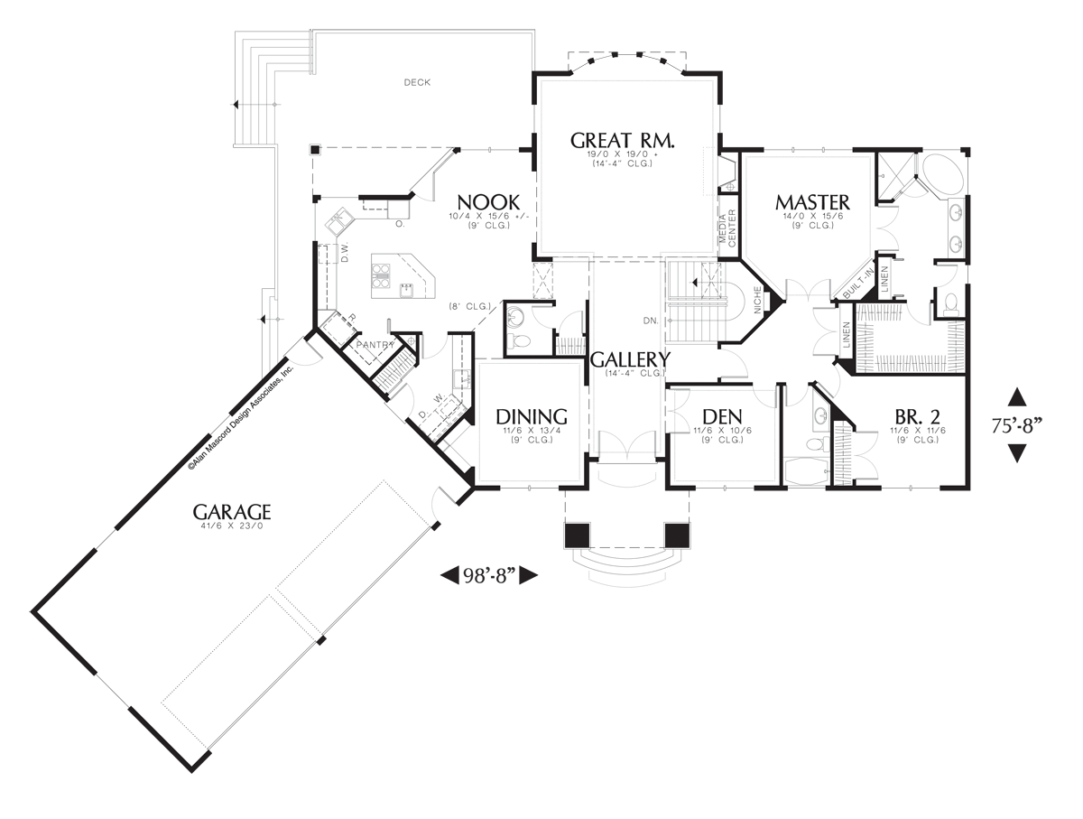 Main Floor Plan image for Mascord Doland-European Luxury Plan with Angled 4 Car Garage-Main Floor Plan