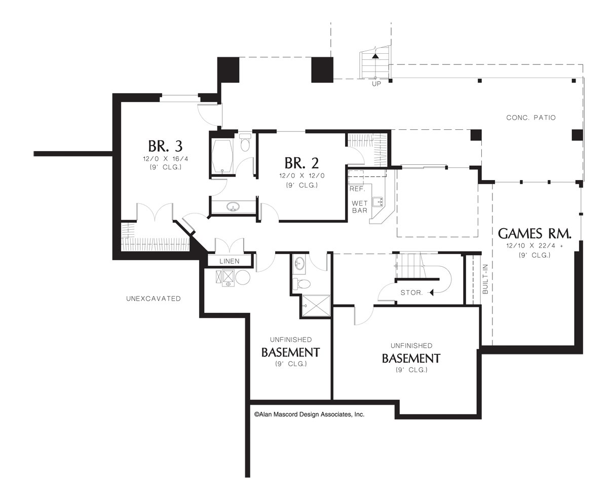 Lower Floor Plan image for Mascord Fullbright-Prairie Home Plan with Daylight Basement-Lower Floor Plan