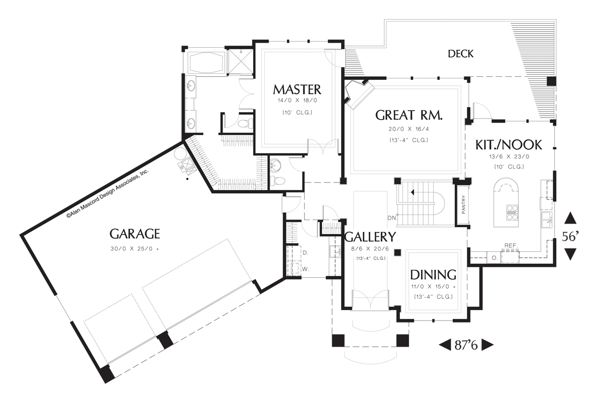 Main Floor Plan image for Mascord Cogan-Contemporary Plan with Master Suite on the Main-Main Floor Plan