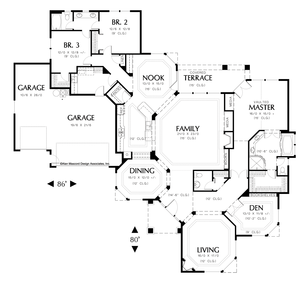 Main Floor Plan image for Mascord Harlan-Contemporary Plan with Tray Ceilings-Main Floor Plan