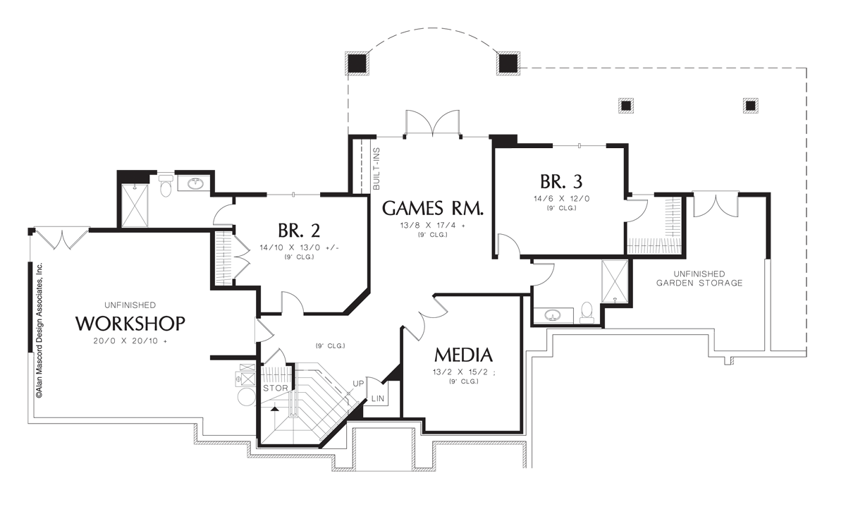 Lower Floor Plan image for Mascord Landgren-Hillside Plan with Many Built-ins-Lower Floor Plan
