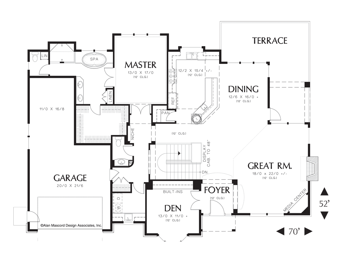 Main Floor Plan image for Mascord Jennings-Great Room Plan with Many Built-ins-Main Floor Plan