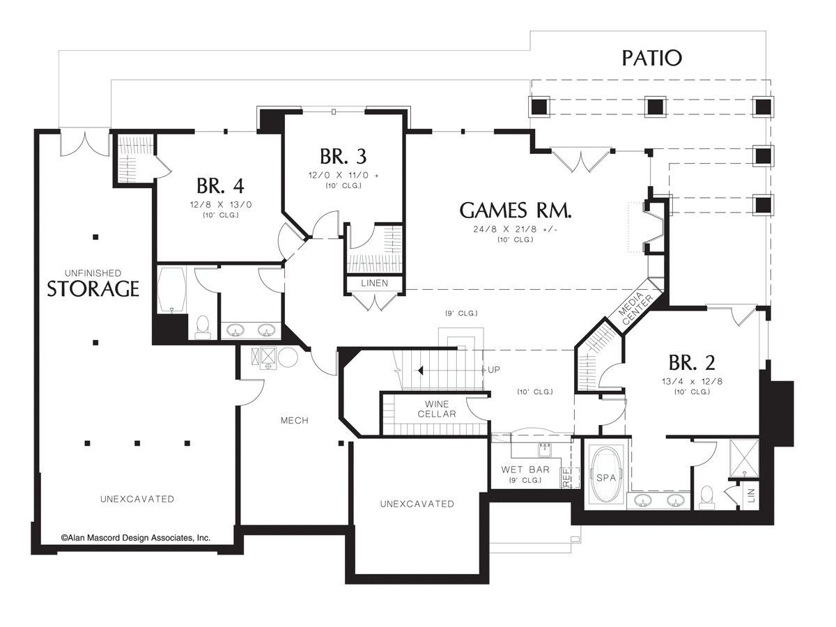 Lower Floor Plan image for Mascord Babcock-4 Bedroom Daylight Basement Plan with Wine Cellar-Lower Floor Plan