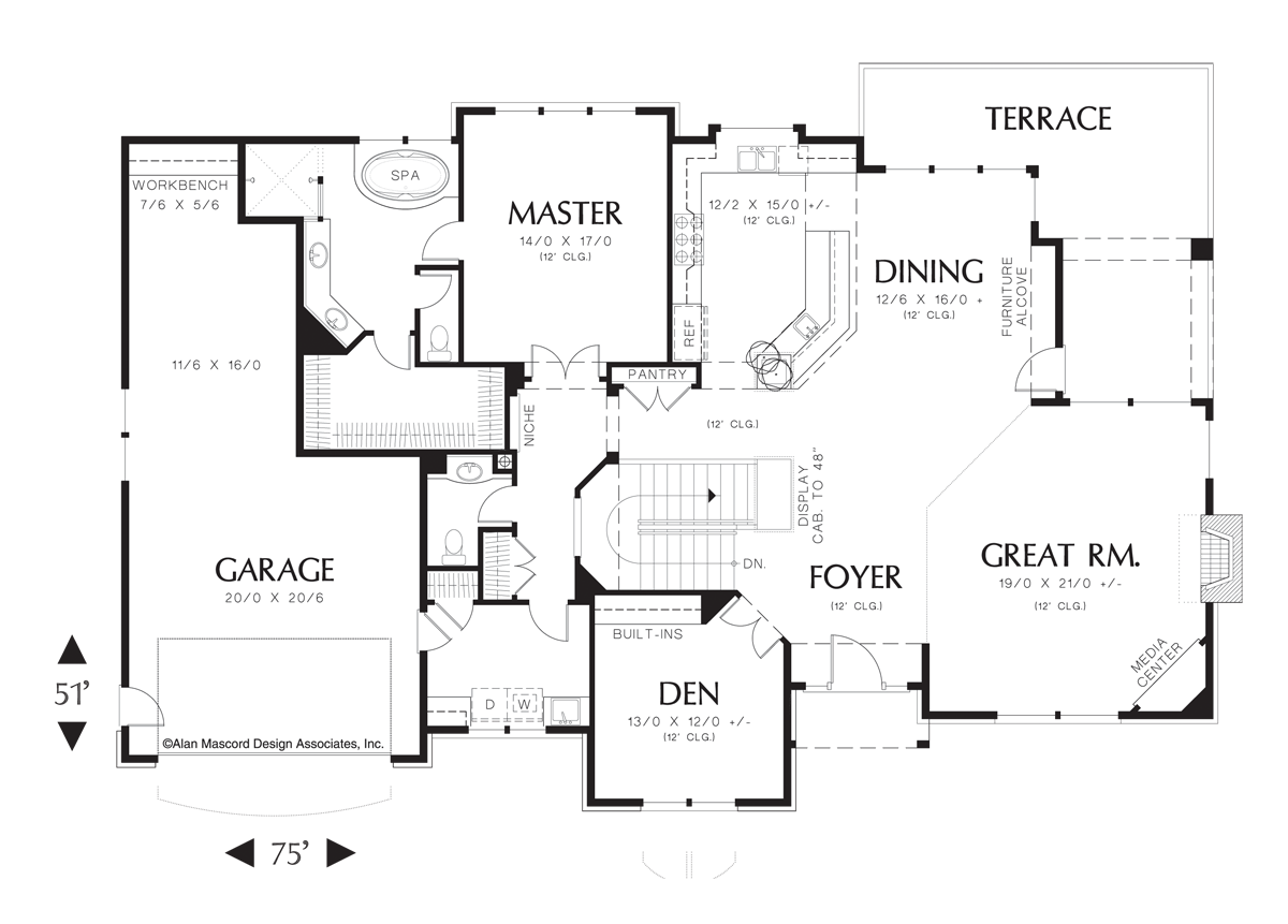 Main Floor Plan image for Mascord Babcock-4 Bedroom Daylight Basement Plan with Wine Cellar-Main Floor Plan