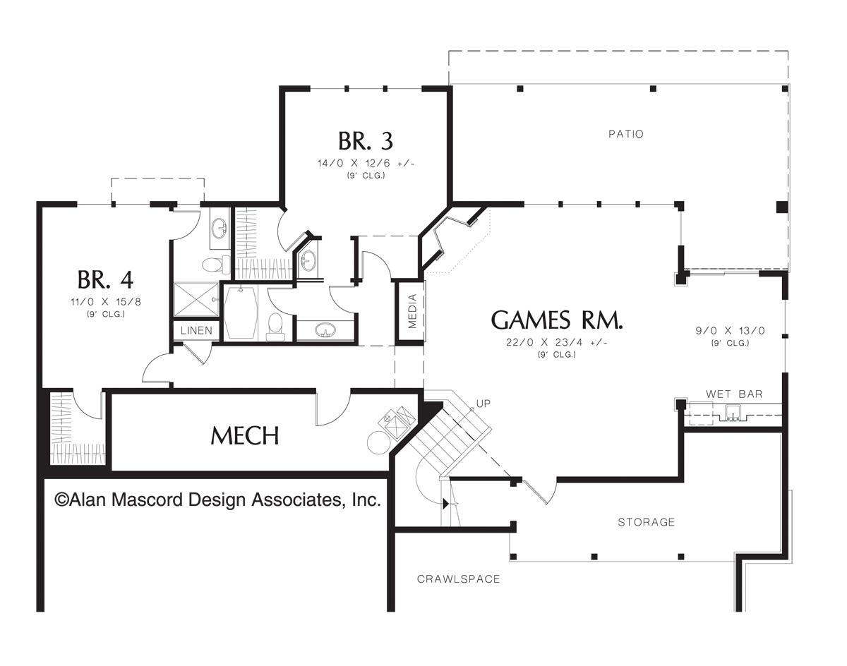 Lower Floor Plan image for Mascord Kendrick-Contemporary Plan for a Sloping Lot-Lower Floor Plan