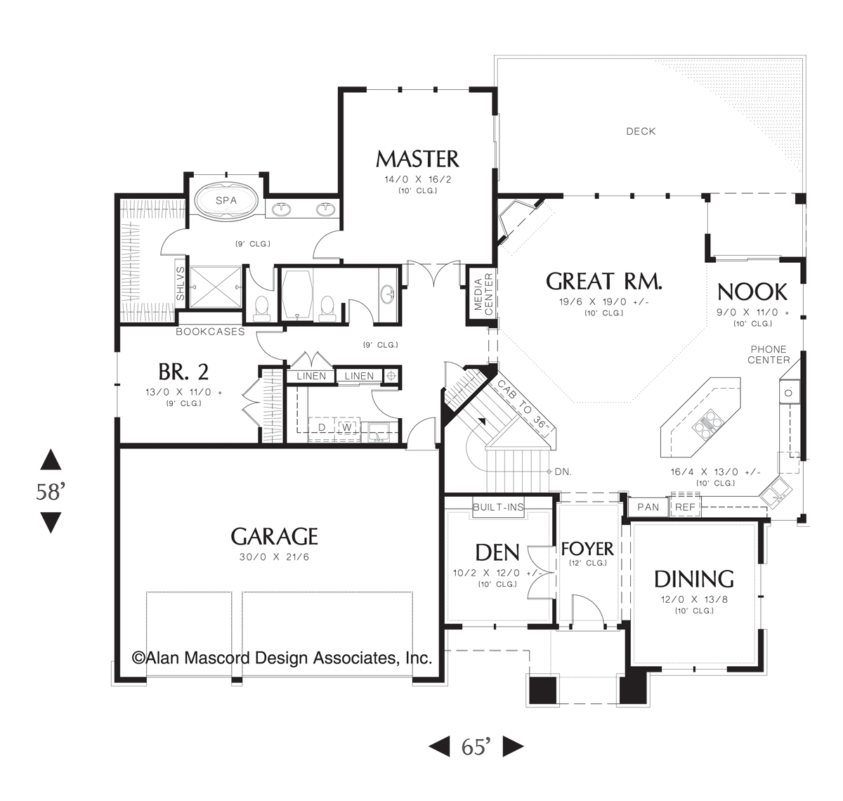 Main Floor Plan image for Mascord Kendrick-Contemporary Plan for a Sloping Lot-Main Floor Plan
