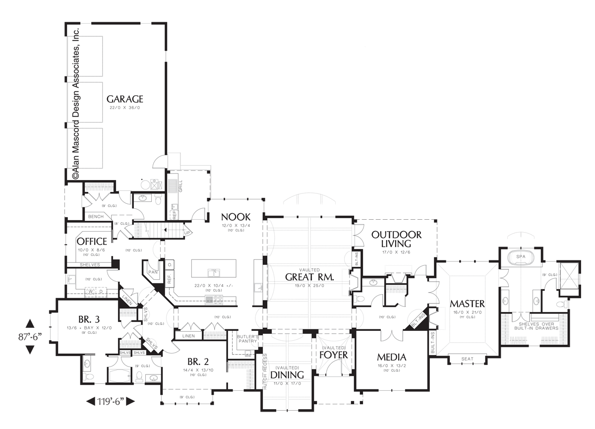 Main Floor Plan image for Mascord Leewright-One Story European Plan with Outside Living Area-Main Floor Plan