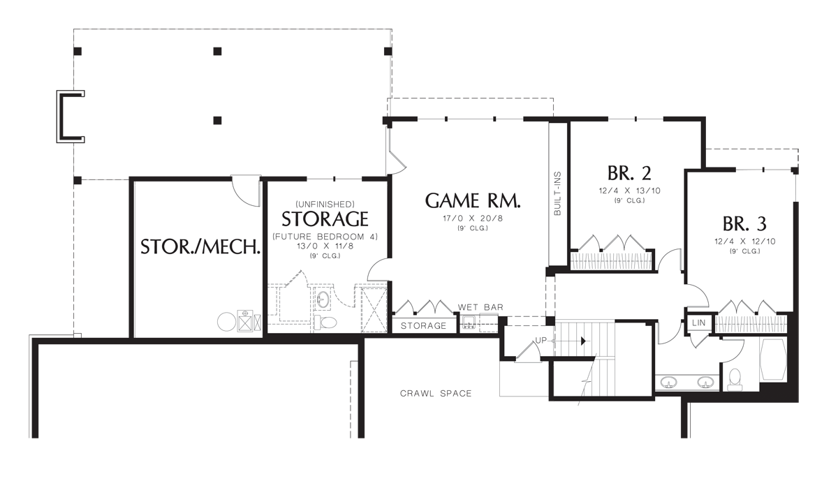 Lower Floor Plan image for Mascord Lenhart-Craftsman Style Home Plan for Down-sloping Lot-Lower Floor Plan