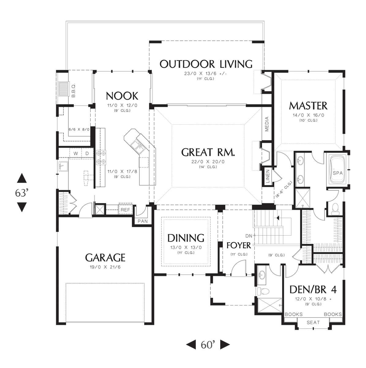 Main Floor Plan image for Mascord Langley-Charming Plan with European Aesthetic-Main Floor Plan