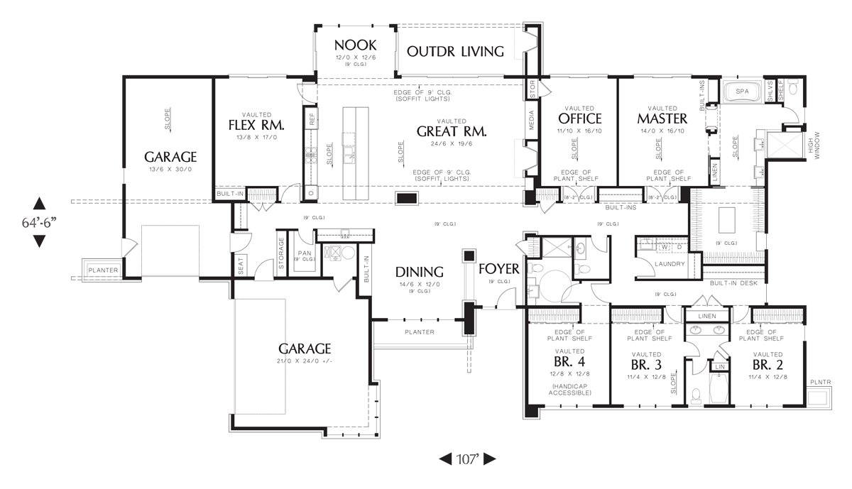 Main Floor Plan image for Mascord Broadway-Well Organized Luxurious Contemporary Plan-Main Floor Plan
