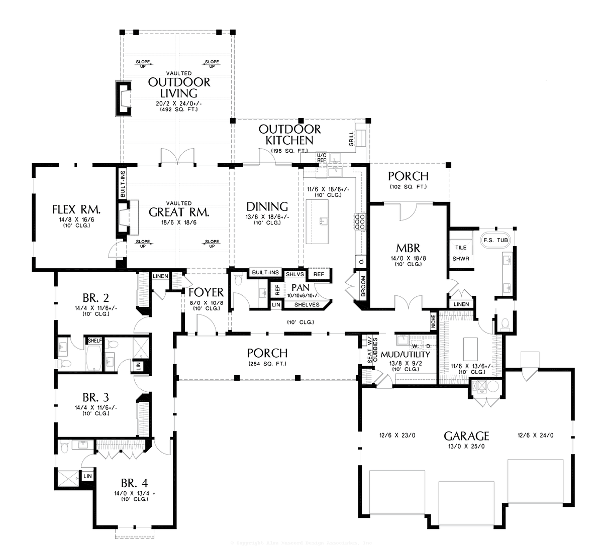 Main Floor Plan image for Mascord Middleton-Great Farmhouse Ranch with Outdoor Connections-Main Floor Plan