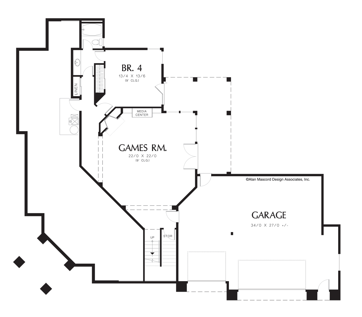 Lower Floor Plan image for Mascord Tarbell-Contemporary Plan for Sloping Corner Lot-Lower Floor Plan