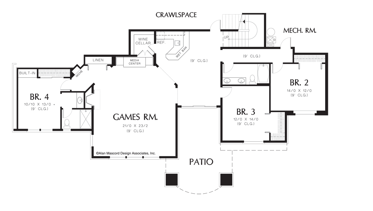 Lower Floor Plan image for Mascord Bresley-Craftsman Style Home Plan with Large Master Suite-Lower Floor Plan