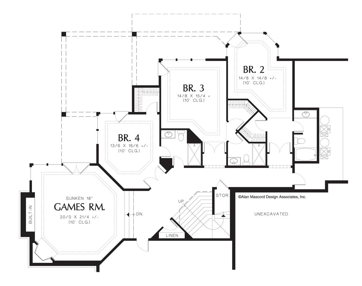 Lower Floor Plan image for Mascord Avellana-European Home Plan for Side and Rear Sloping Lots-Lower Floor Plan