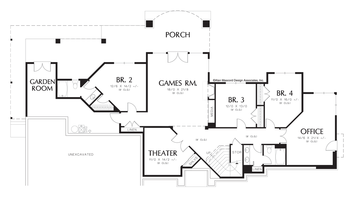 Lower Floor Plan image for Mascord Springbrook-Traditional Home Plan with Great Room-Lower Floor Plan