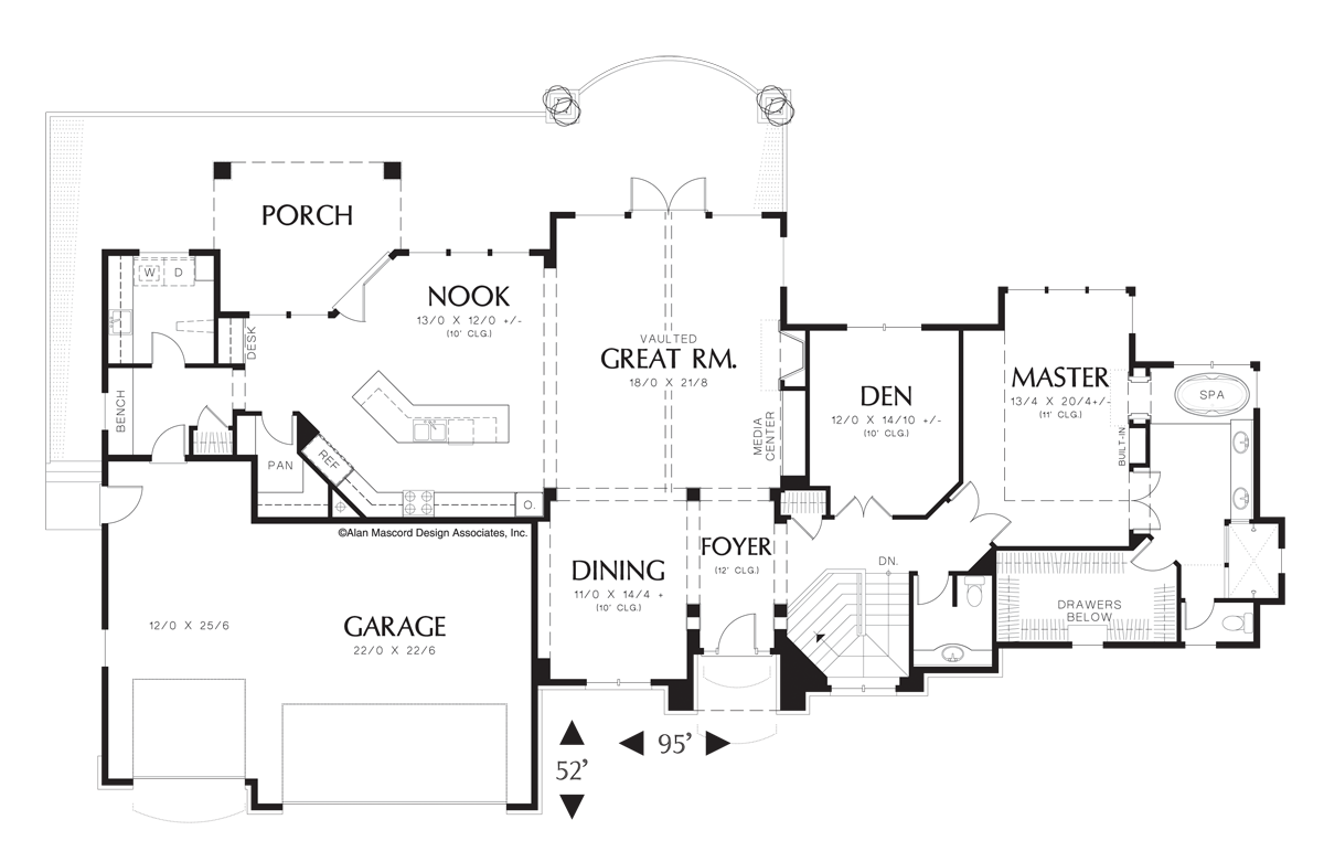 Main Floor Plan image for Mascord Springbrook-Traditional Home Plan with Great Room-Main Floor Plan