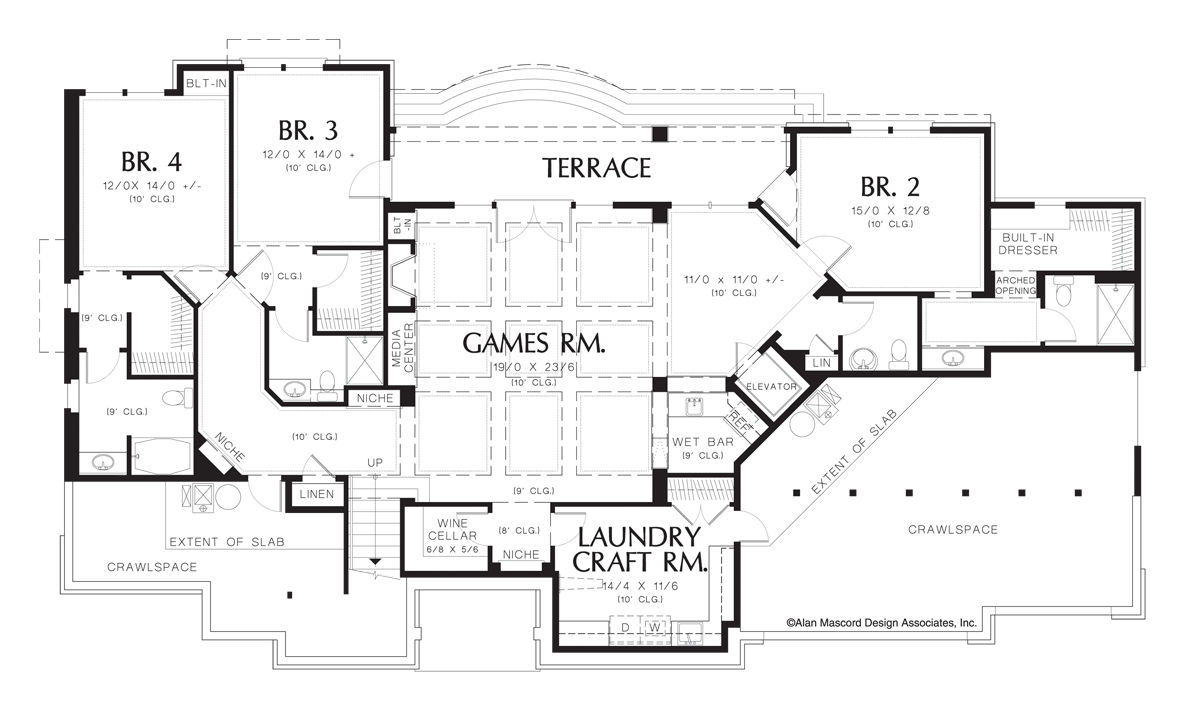 Lower Floor Plan image for Mascord Jorgenson-French Country Estate Plan with High Ceilings-Lower Floor Plan