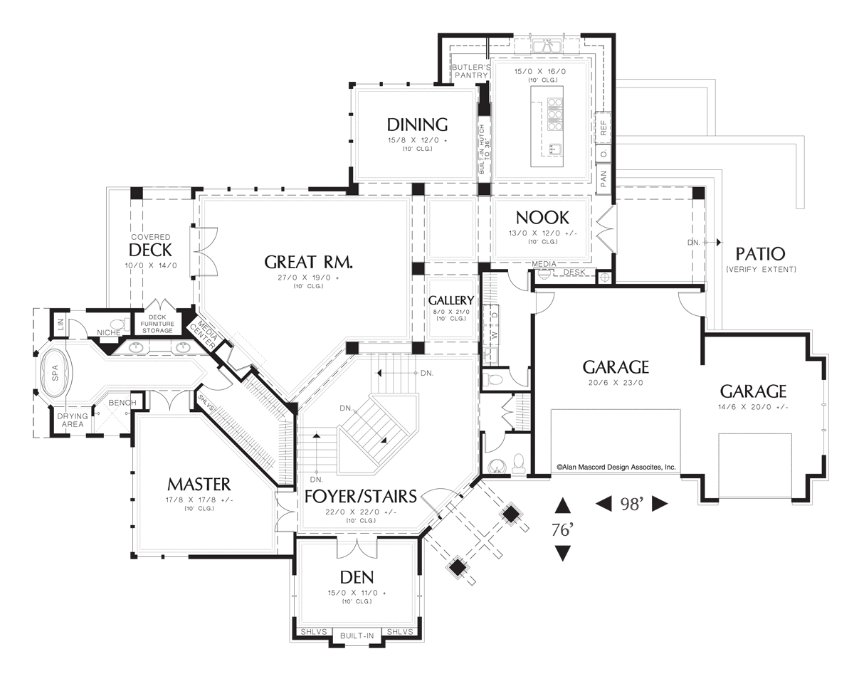 Main Floor Plan image for Mascord Kellenberg-Spacious Hillside Craftsman Home Plan-Main Floor Plan