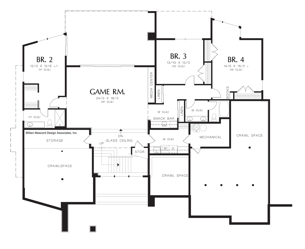 Lower Floor Plan image for Mascord Norcutt-Contemporary Plan with a Glass Floor-Lower Floor Plan