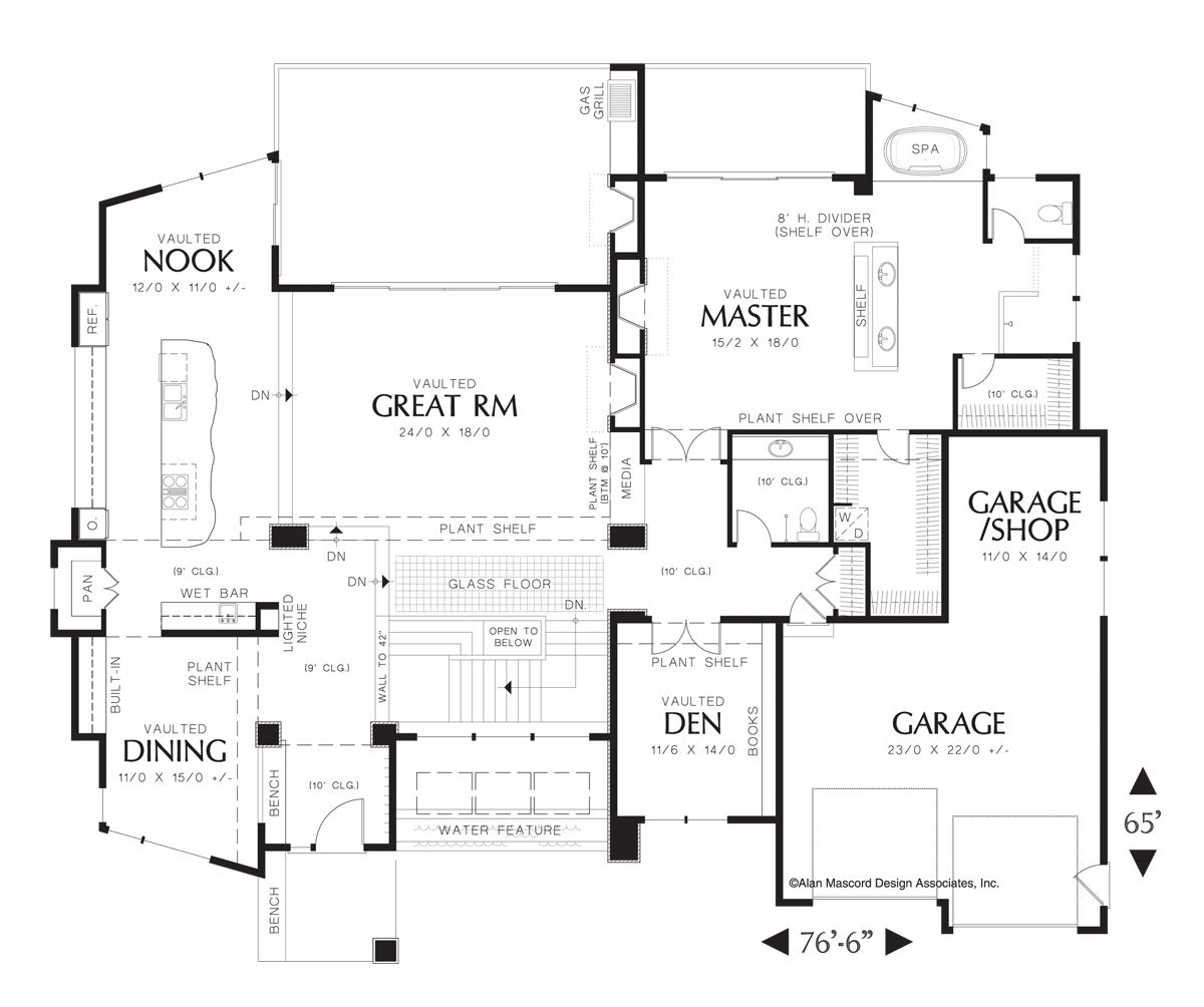 Main Floor Plan image for Mascord Norcutt-Contemporary Plan with a Glass Floor-Main Floor Plan