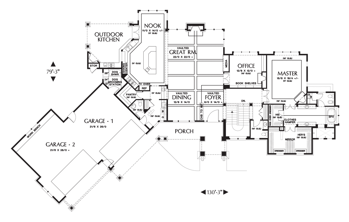 Main Floor Plan image for Mascord Tasseler-Large One Story Plan with Walk-out Basement-Main Floor Plan