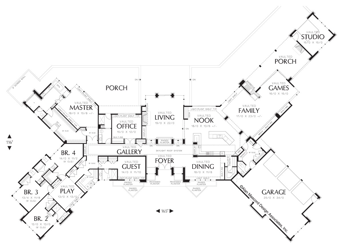 Main Floor Plan image for Mascord Harrisburg-Prairie Home with Multiple Wings and Attached Studio-Main Floor Plan