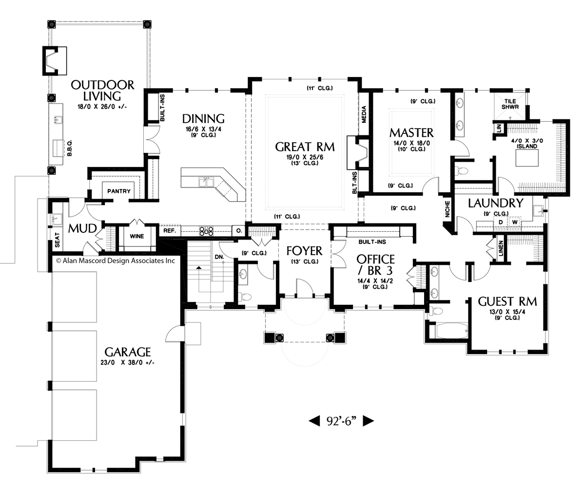 Main Floor Plan image for Mascord Bremen-Immense Living Spaces in a Plan for Sloped Lots-Main Floor Plan