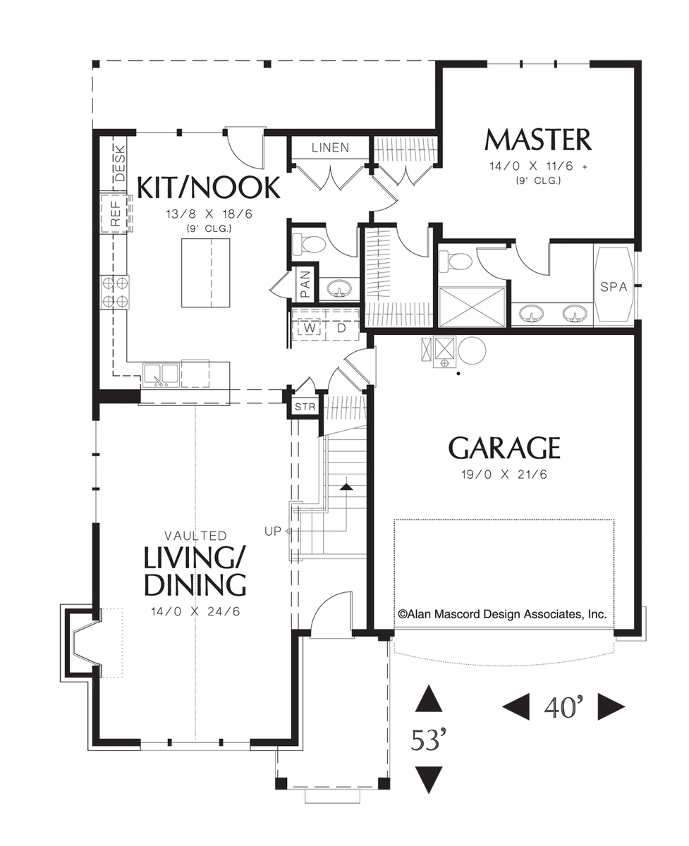 Main Floor Plan image for Mascord Marshall-Small Family Cottage Plan with Vaulted Ceilings-Main Floor Plan