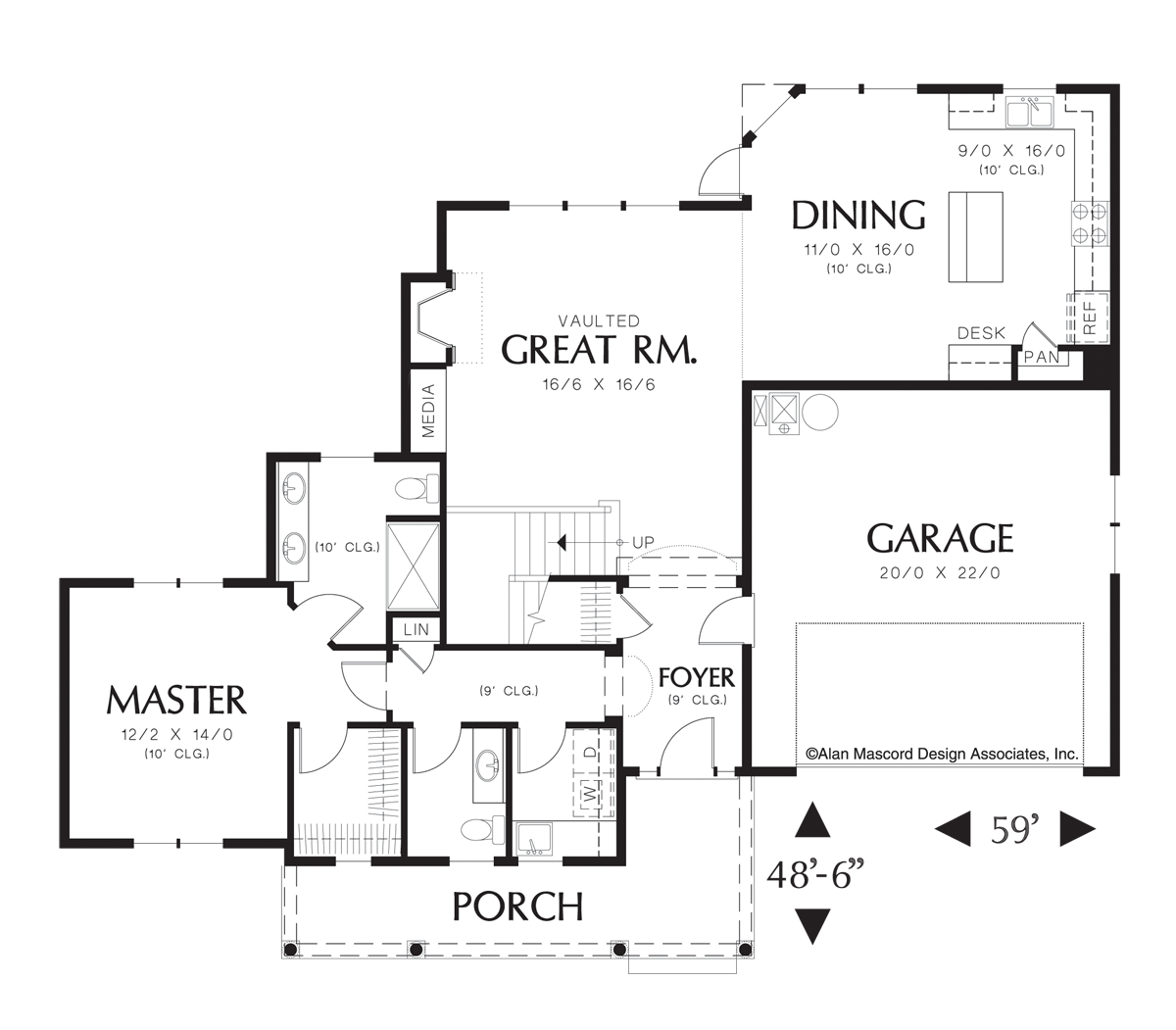 Main Floor Plan image for Mascord Prescott-Traditional Home Plan with Great Room-Main Floor Plan