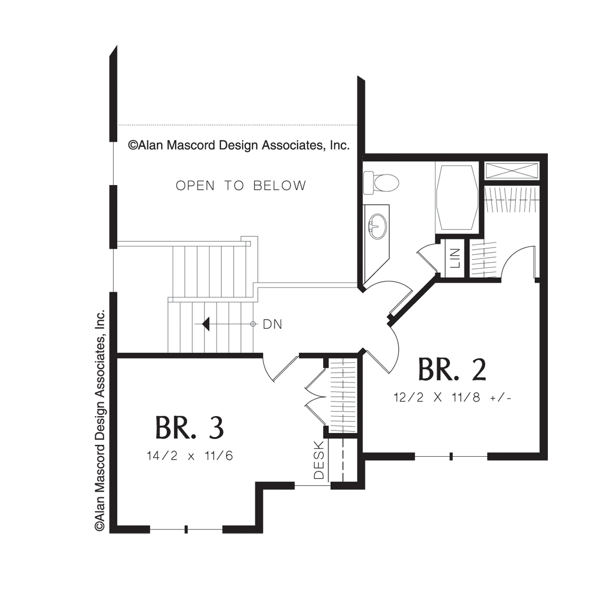 Upper Floor Plan image for Mascord Prescott-Traditional Home Plan with Great Room-Upper Floor Plan