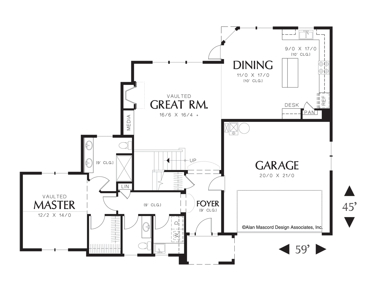 Main Floor Plan image for Mascord Wycoff-Rural French Home Plan with Vaulted Great Room-Main Floor Plan