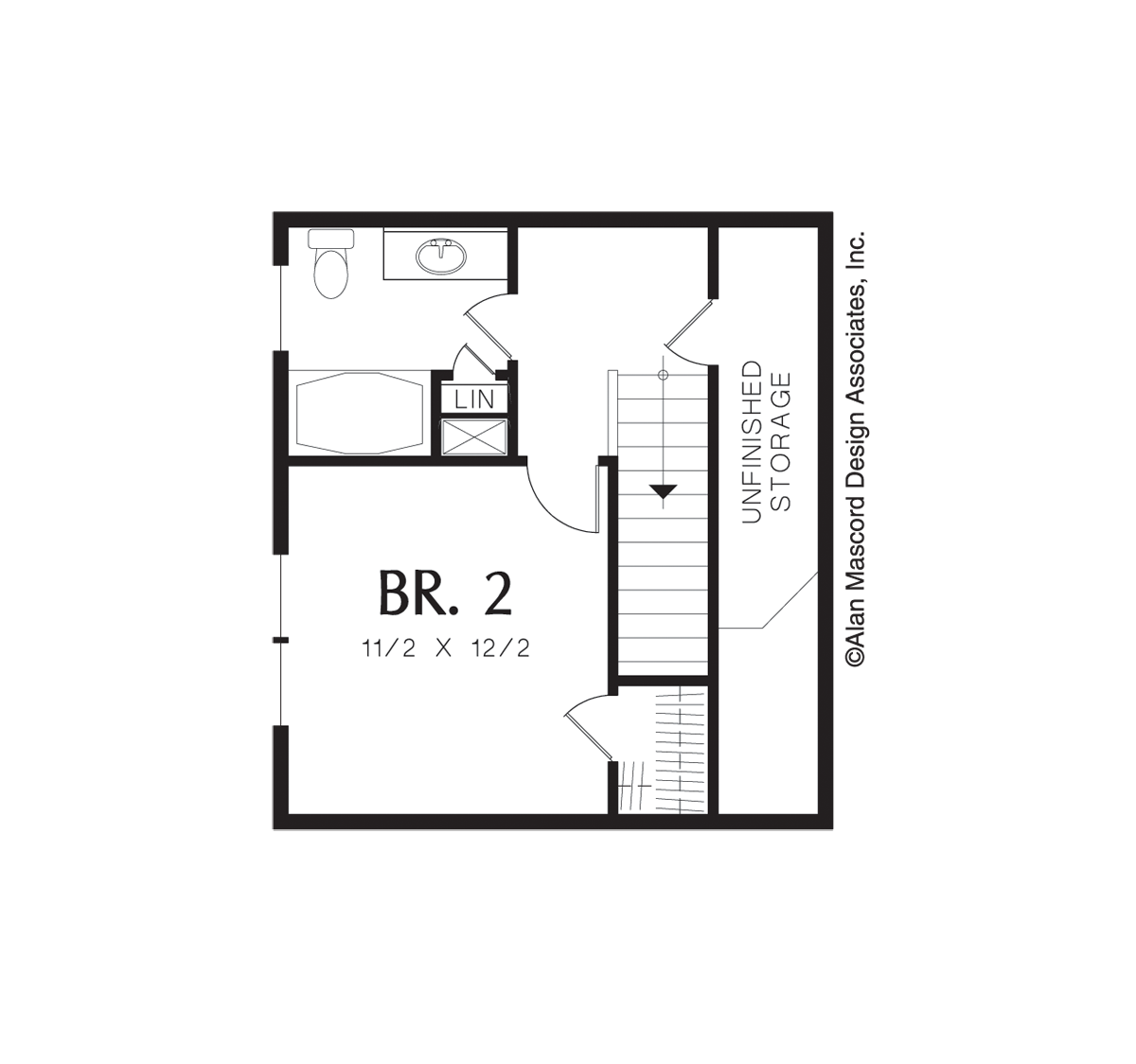 Upper Floor Plan image for Mascord Sherwood-European Cottage Plan with High Ceilings-Upper Floor Plan