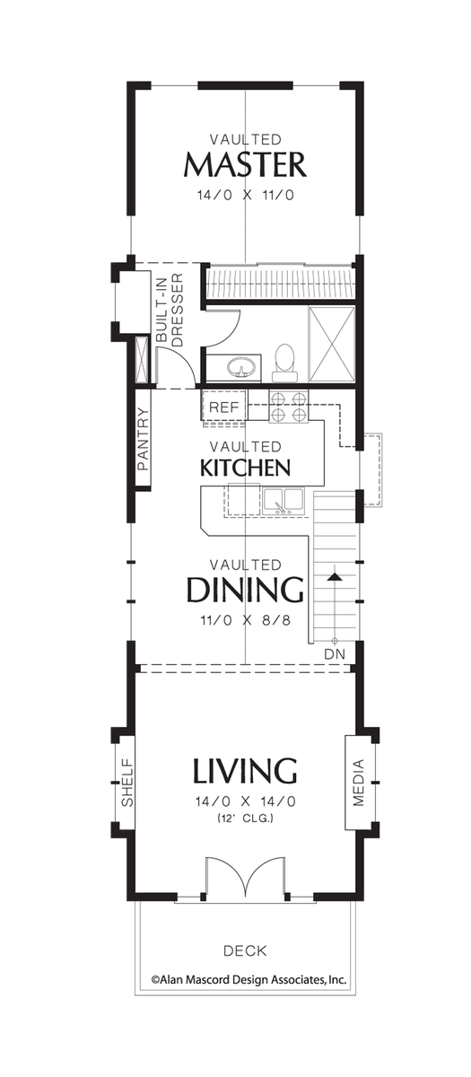 Upper Floor Plan image for Mascord Skycole-Contemporary Craftsman Plan Perfect for Narrow Lot-Upper Floor Plan