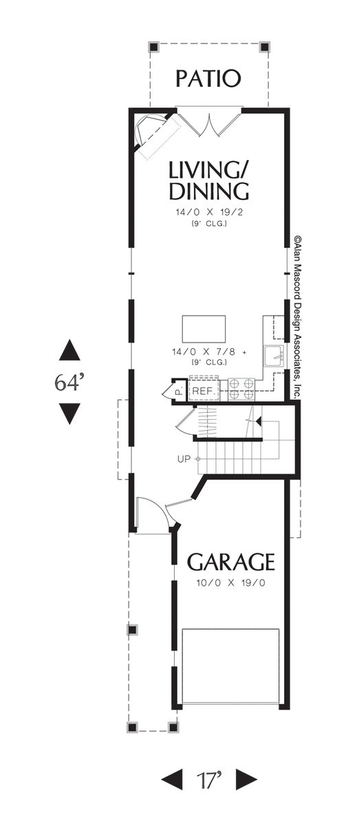 Main Floor Plan image for Mascord Blairstown-Open Plan for Very Narrow Lot-Main Floor Plan