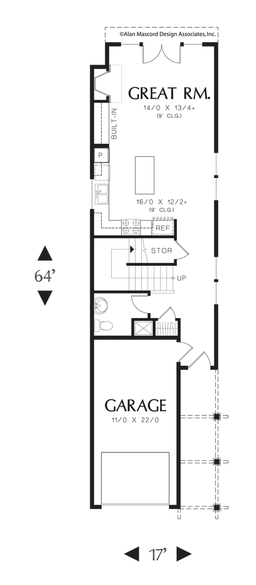 Main Floor Plan image for Mascord Gentry-Two Bedroom Narrow Lot Plan-Main Floor Plan