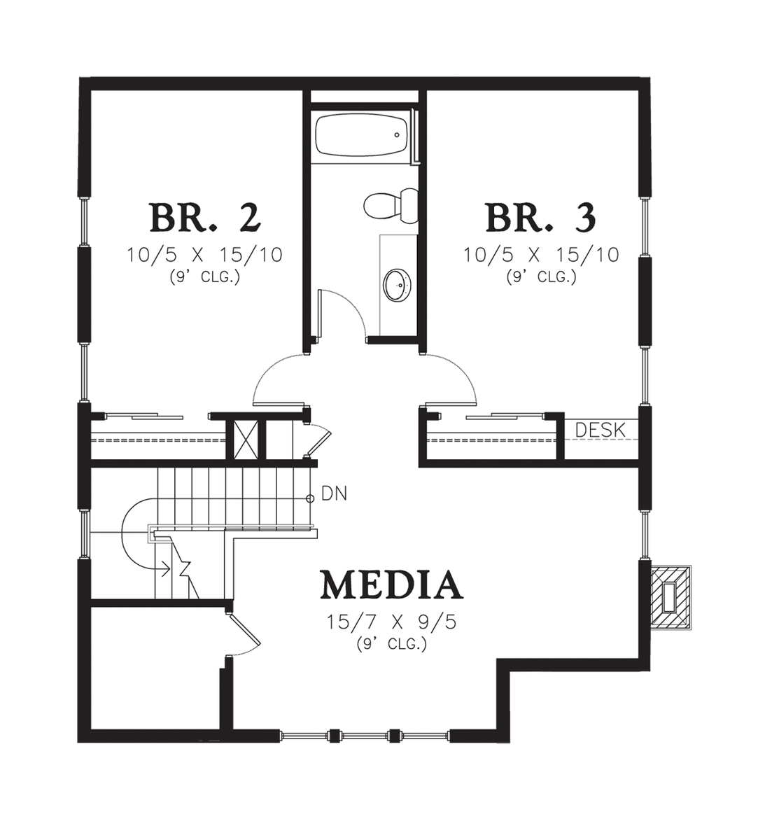 Upper Floor Plan image for Mascord Osprey-Open Floor Plan and Media Room-Upper Floor Plan
