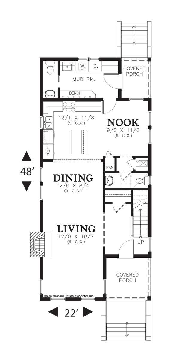 Main Floor Plan image for Mascord Ashville-Compact Traditional Coastal Home-Main Floor Plan