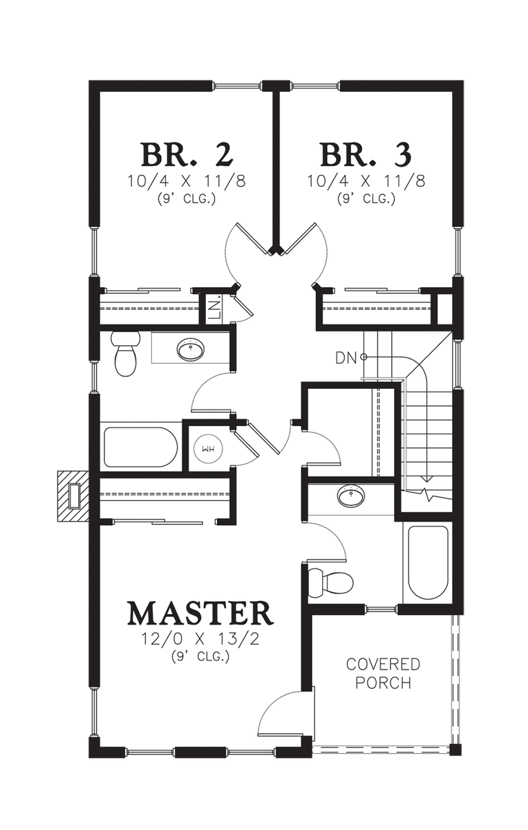 Upper Floor Plan image for Mascord Ashville-Compact Traditional Coastal Home-Upper Floor Plan