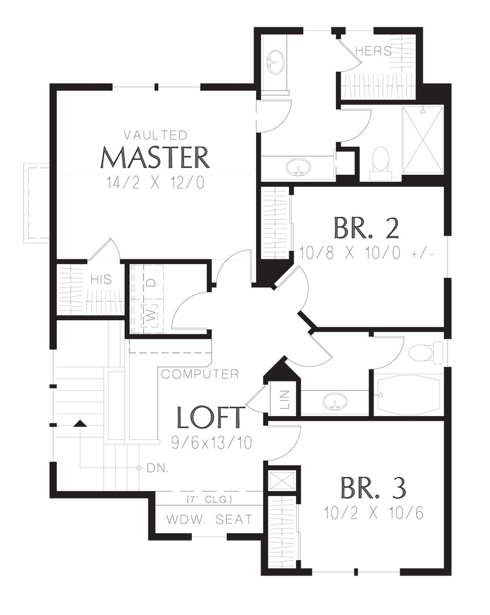 Upper Floor Plan image for Mascord Halsey-Suburban Craftsman with Elegant Entry-Upper Floor Plan
