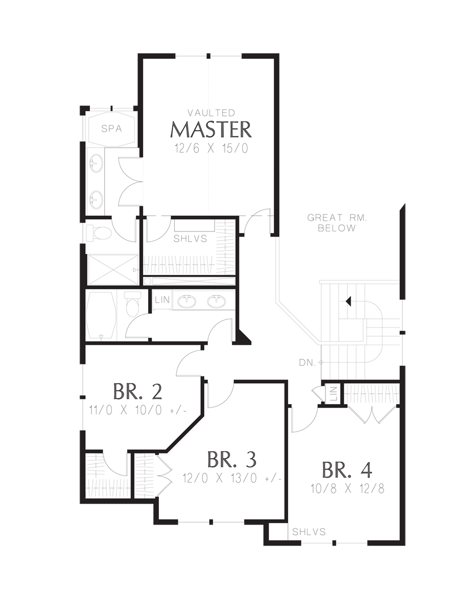 Upper Floor Plan image for Mascord Honeydale-Traditional Plan for narrower lots, four bedrooms!-Upper Floor Plan