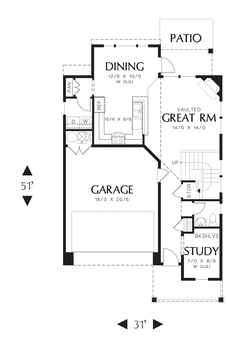 Main Floor Plan image for Mascord Yamhill-Traditional Outside, Conveniently Modern Inside-Main Floor Plan