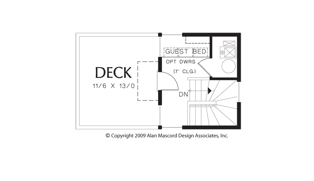 Upper Floor Plan image for Mascord Lexington-A Fun, Unique Home for Vacationers or Micro Living-Upper Floor Plan