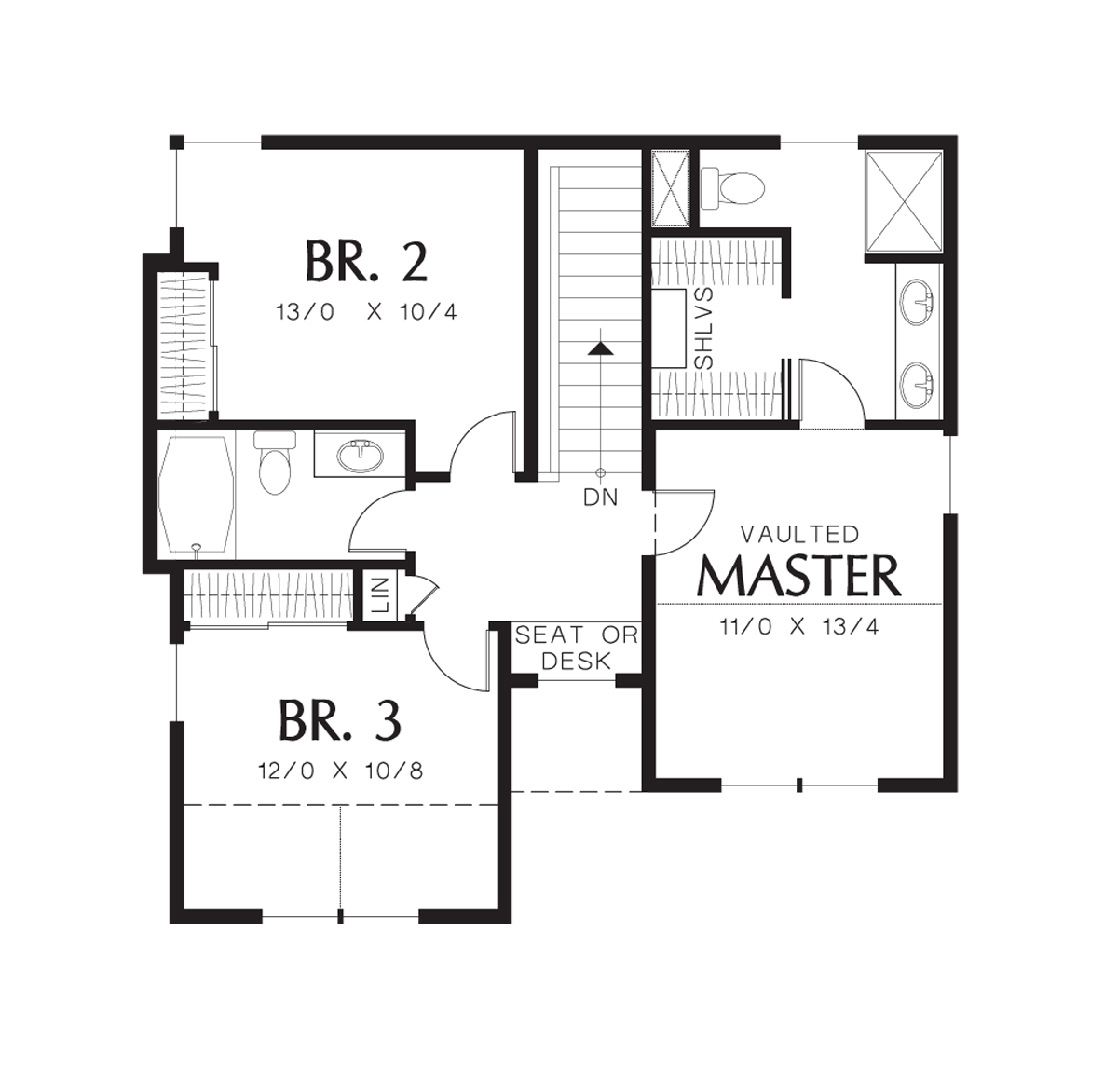 Upper Floor Plan image for Mascord Reading-Portland Industrial Style Home for Urban Lots-Upper Floor Plan